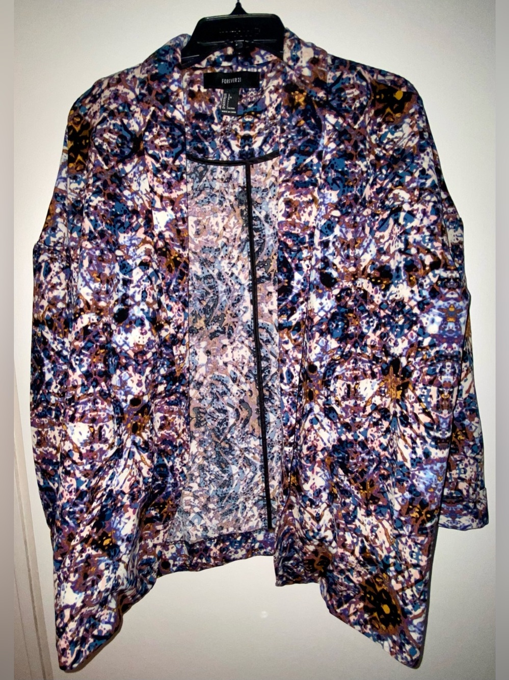 Forever 21 Purple Blue Multi-Print Open Front Blazer